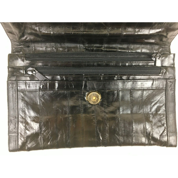 Genuine Brown Eel Skin Vintage Purse 2 zipper compartment magnetic closure - Picture 4 of 13